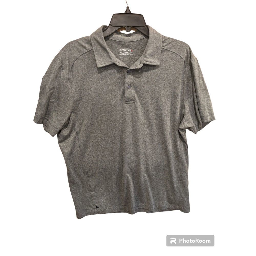 UNTUCKit Mens Short Sleeve Performance Polo Shirt Size‎ Large Heathered Gray